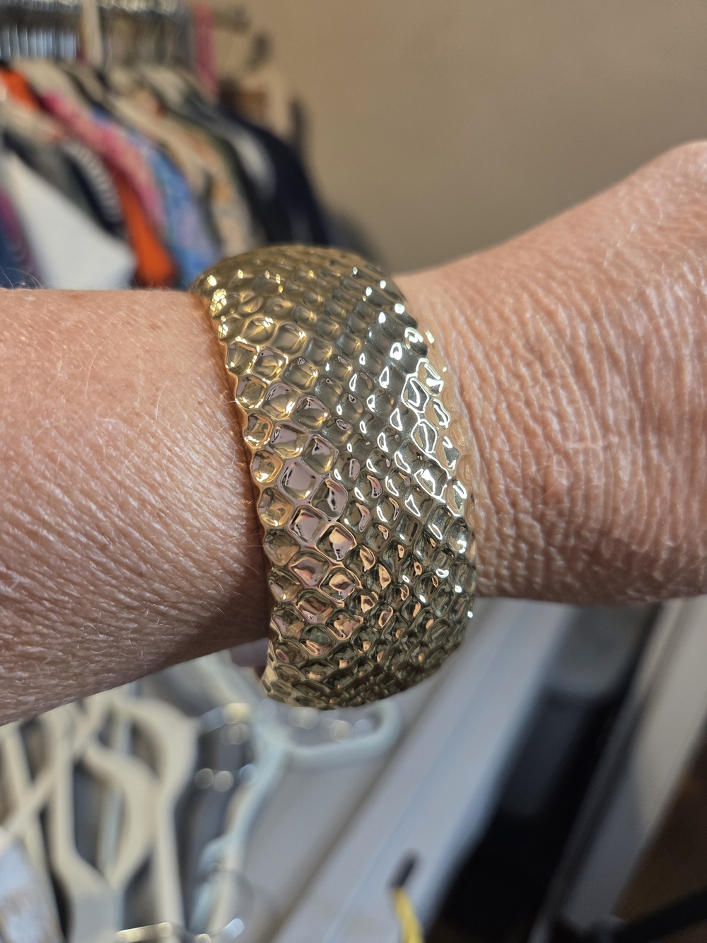 Joan Vass Gold Textured Wide Bangle Bracelet